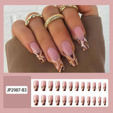 24pcs Long Coffin False Nails Wearable Brown Leopard Print French Ballerina Fake Nails Full Cover Nail Tips Press On Nails - Divine Diva Beauty