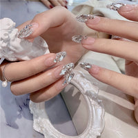 24pcs Rhinestone Design Fake Nails Shiny Bridal Women Lady party nail DIy Decorations Press On nail Tips False Nail Patch