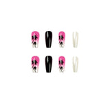 24Pcs Rose Red Black Contrast Color False Nails Coconut Tree Pearl White French Fake Nails Ballerina Coffin Manicure