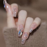 24pcs Rhinestone Design Fake Nails Shiny Bridal Women Lady party nail DIy Decorations Press On nail Tips False Nail Patch