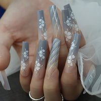 24pcs/box fake nails with Glue Detachable Long Ballerina False Nails With Design Wearable Fake Nails Full Cover Nail Tips