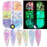 6 Grids Sparkly Reflection Glitter Powder For Nail Reflective Crystal Diamond Effect Sequin Gel Polish Pigment