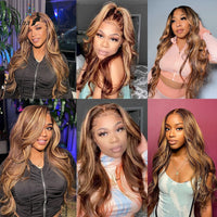 Body Wave 360 Full Lace Frontal Wig Ombre Highlight Honey Blonde Colored HD Lace Front Wig Human Hair Water Wave - Divine Diva Beauty