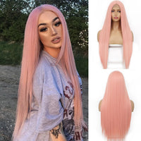 Synthetic Long Straight Lace Wigs Blonde White