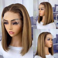 Highlight Bob Wig Human Hair Wigs  Brazilian 13x1 T Part Honey Blonde Ombre Colored Bob Wig Straight Lace Front Wigs