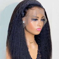 Yaki 26 Inch Long Black Kinky Straight Synthetic Lace Front Wig  Babyhair  Glueless Preplucked Heat Fiber Wig