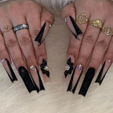 24Pcs Long Ballerina Fake Nails with Wings Pattern Full Cover Manicure Coffin False Nails Press On Nails Wearable Nail Tips