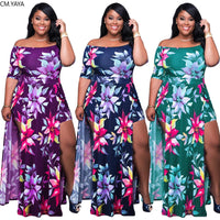 plus size avail Long Maxi Dress Women Short Sleeve Floral Print