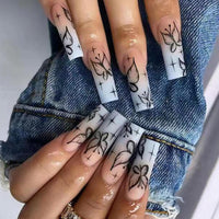 24Pcs Wearable False Nails Black Leopard Print Design Ballerina Fake Nails Long Coffin Press on Nails Full Cover Nail Tips