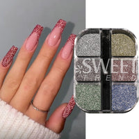 6 Grids Sparkly Reflection Glitter Powder For Nail Reflective Crystal Diamond Effect Sequin Gel Polish Pigment