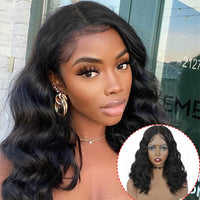 Synthetic Lace Front Wigs Loose Wave Middle Part Transparent Swiss Lace Soft Natural Brown Wavy Hair Wig