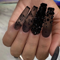 24pcs Fake Nails With Design Full Cover Acrylic Press On Detachable Long Coffin Ballerina Nails Finished Fingernail