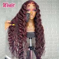 13x6 Lace Frontal Wig 99j Burgundy Loose Deep Wave Transparent Lace Front Wig Pre-Plucked Lace Frontal Human Hair