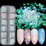 12 Grids Opal Dream Crystal Sequins Nail Flake Galaxy Iridescent Aurora 3D Paillette for Winter Autumn Manicure Decoration