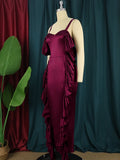 Elegant Women Party Even Dresses Sexy Sparkly Satin Stretch Strap Maxi Long Dress Willon Green Burgundy Curvy Formal Event Gowns