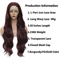 Synthetic Lace Front Wigs 99J Burgundy Lace Wig SOKU L Part Heat Resist Fiber Soft Long Wavy 30 Inch Hair Wig