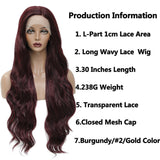 Synthetic Lace Front Wigs 99J Burgundy Lace Wig SOKU L Part Heat Resist Fiber Soft Long Wavy 30 Inch Hair Wig