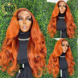 Orange Color Body Wave Wig Preplucked Hairline 13x6 Lace Front Wigs  Remy Brazilian Human Hair - Divine Diva Beauty