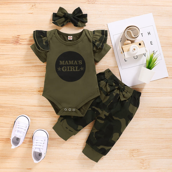 Infant Baby Girl Clothes Set Cotton Solid Letters Short Sleeve outfit bby