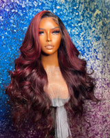 Burgundy 360 HD Glueless Body Wave Frontal 13x4 Lace Front Human Hair Wig Wine T1B 99J Brazilian Remy Ombre Pre Plucked - Divine Diva Beauty