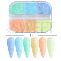 6 Grids Sparkly Reflection Glitter Powder For Nail Reflective Crystal Diamond Effect Sequin Gel Polish Pigment