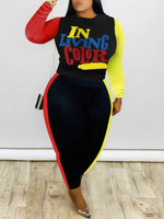 Plus Size avail O Neck Letter Print Tracksuit Set