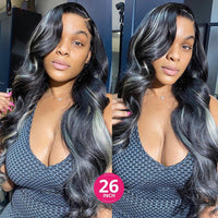 13x6 Skunk Stripe Human Hair Wig Highlight Wig Human Hair Black and Gray Blonde Body Wave Lace Front Human Hair Wigs - Divine Diva Beauty