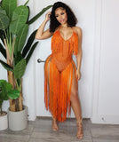 Knit Rib Tassel Bodysuit Rompers Sexy Fishnet Halter Lace Up V Neck - Divine Diva Beauty