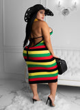 Colorful Striped Print Plus Size avail Summer Long Dress