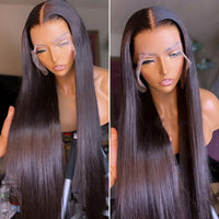 30 40 Inch Bone Straight Human Hair Wig Transparent Hd Lace Front Wig Pre Plucked 250 Density Brazilian 13x4 Lace Frontal Wig