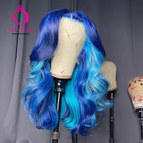 Highlight Blue Color 30 Inch Body Wave Preplucked 13x4 Synthetic Transparent Lace Front