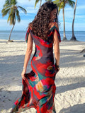 Boho Print Cold Shoulder Vacation Beach Dress - Divine Diva Beauty