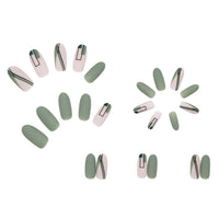 24pcs false nails matte Green Nails Patch with glue Removable Long Paragraph Fashion Manicure press om