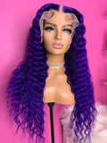 Purple Curly Human Hair Wig 13x4 Transparent Lace Front Wigs 360 lace Frontal HD Transparent T part Closure colored