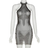 Bodycon Dress Black Mesh Diamond Party