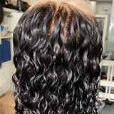 Soft 26Inches  Jet Black Color Water Wave Synthetic Lace Front Wig With Preplucked Heat Resistant Daily wear Wig