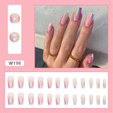 24pcs/Box Pink Ghost Ballerina False Nails with Design French Coffin Fake Nails Press On Nails Detachable Manicure Nail Tips