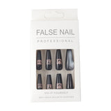 24Pcs/Box Black And Green Line False Nails French Ballerina Coffin Detachable Fake Nails Press On Nail Tips With Press Glue