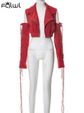 Red Hollow Out Jackets For Women Streetwear outerwear