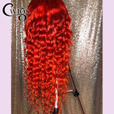 Long Straight Jerry Curly 99J Burgundy Red Color Glueless Transparent Synthetic 13X4 Lace Front Wig Preplucked