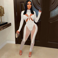 Cut Out Sexy Jumpsuit Wear Mesh Sheer Rompers bodysuit