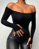 Daily Wear Black T-shirts Cold Shoulder Long Sleeve Skinny Casual Top