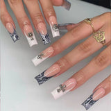 24pcs Fake Nails With Design Full Cover Acrylic Press On Detachable Long Coffin Ballerina Nails Finished Fingernail