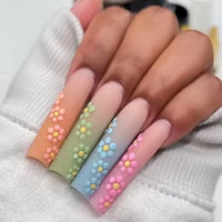 Pink Marble Smudge False Nails Glitter Rhinestone Butterfly Design Long Coffin Ballet Press On Nails Detachable Fake Nail Tips
