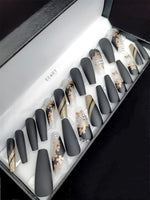 24pc Set Luxury False Nails in Gift Packaging Box with Black White Rhinestone Decor French Tips Bling Press On Nails Coffin Long