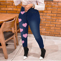 Plus Size avail Asymmetric Pink Heart Print Skinny Jeans