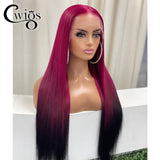 Smooth Straight Pink Ombre Color Glueless Transparent Invisible Synthetic 13X4 T Part Lace Wig Women
