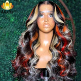 Highlights Orange Blonde Body Wave Wig 13x4 Lace Frontal Human Hair Wigs Transparent PrePlucked 5X5 Lace Closure Wig