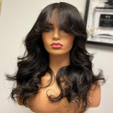 Human Hair Wigs With Bangs Body Wave Wig With Bangs Full Machine Made Wig Brazilian Remy Human Hair Wigs Glueless