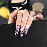 3D fake nails press on faux ongles long french coffin capsule tips DIY manicure decoration spider web design false nail kit